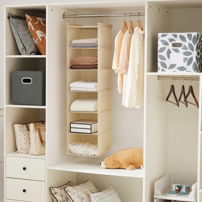 MAX Houser 6 Tier Shelf Hanging Closet Organizer, Cloth Hanging Shelf with 2 Sturdy Hooks for Storage, Foldable (Beige) - Image 5